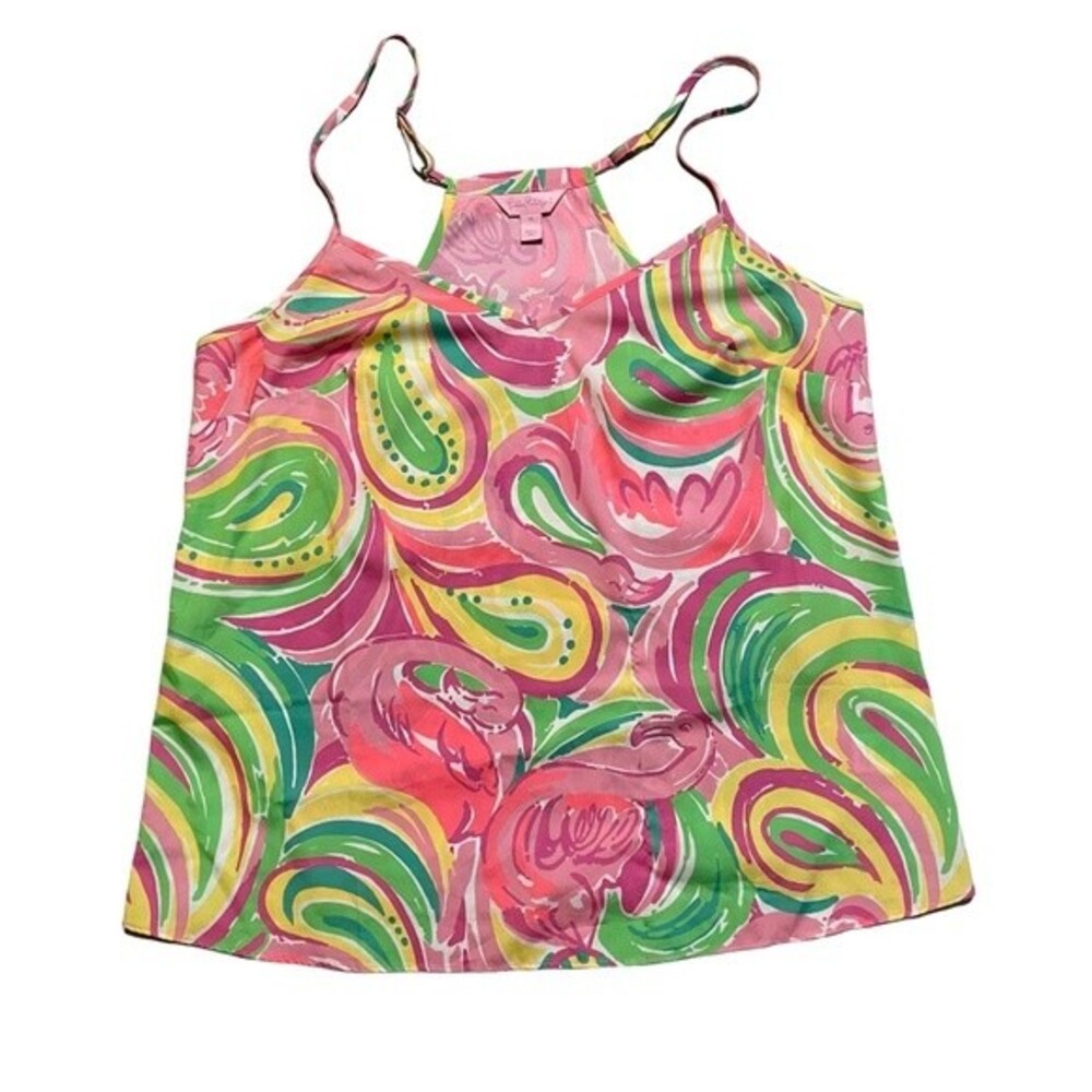 Lilly Pulitzer women's paisley green/pink sleeveless cami tank top size medium